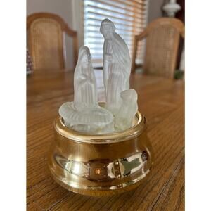 Christmas nativity music box "Silent Night" frosted acrylic 7" tall